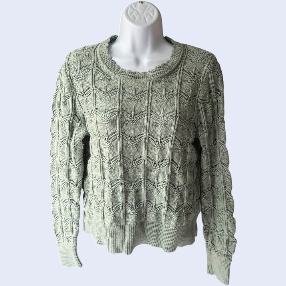 GAP M Cottagecore Cable Knit Sweater Sage Green Crew Neck Classic Cozy